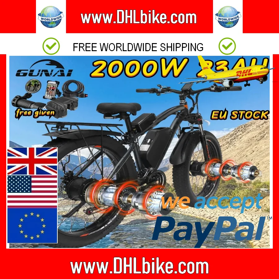 Электрический велосипед GUNAI 2000 Вт двойной двигатель 26-дюймовая Толстая шина для