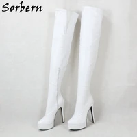 sorbern white over the knee boots women high heel platform fetish sissy boy unisex size eu33 48 custom wide calf thighs ankle