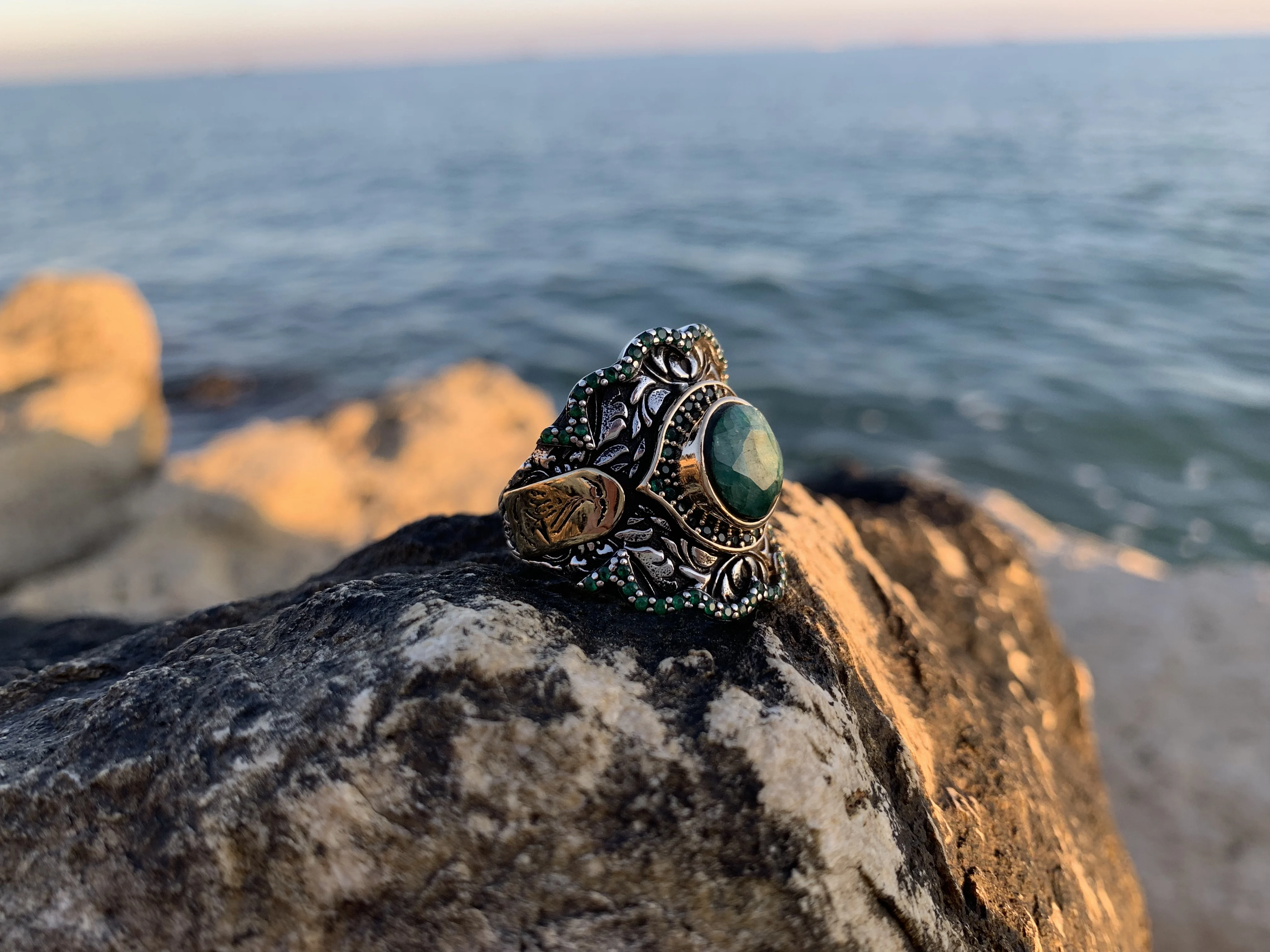 

Серия султана-серебряное кольцо специального дизайна с зеленым янтарным камнем, модная Турецкая Высококачественная ручная работа, подарок,