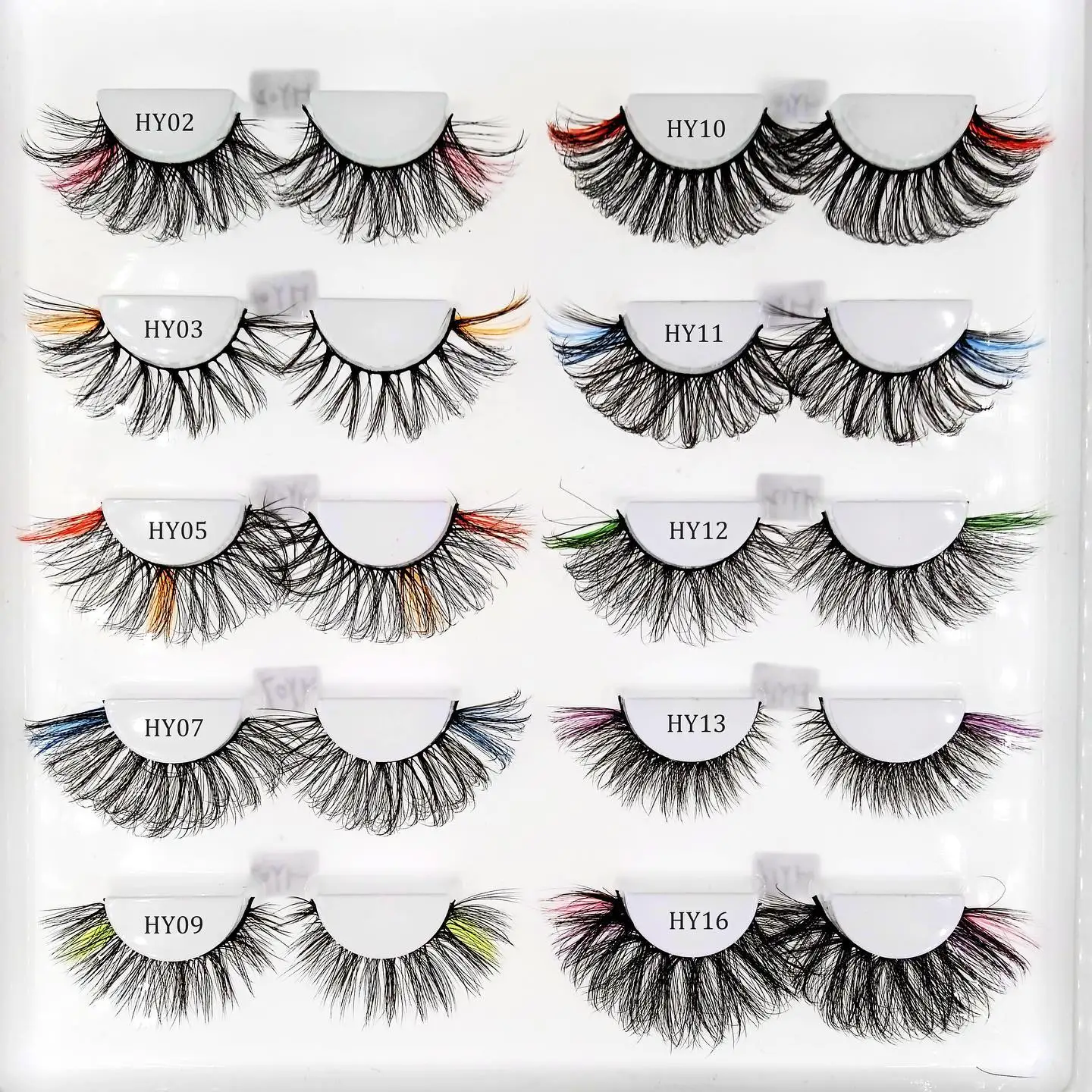 

DD Curly Russian Colored Lashes Wholesale Natural Faux Mink Color Eyelashes In Bulk Pink Green Mix Full Strip False Lash Vendor