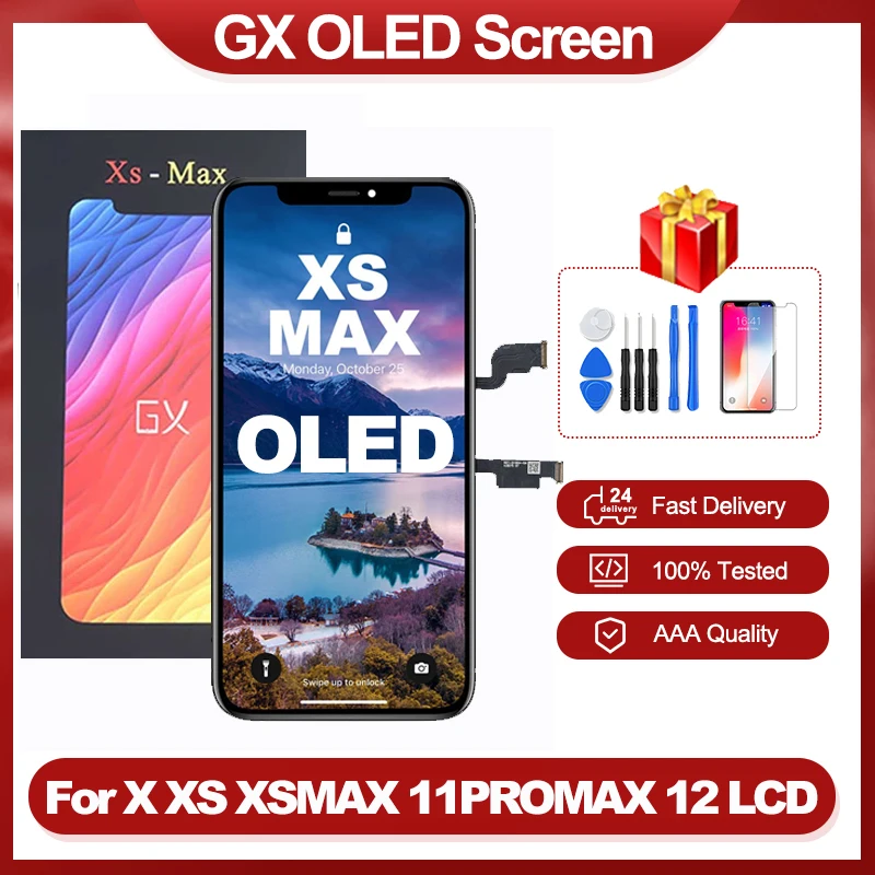 

GX OLED For iPhone X XS XsMax 11Pro LCD Display Touch Screen Digitizer Assembly Tested No Dead Pixel Replacement LCDs True Tone