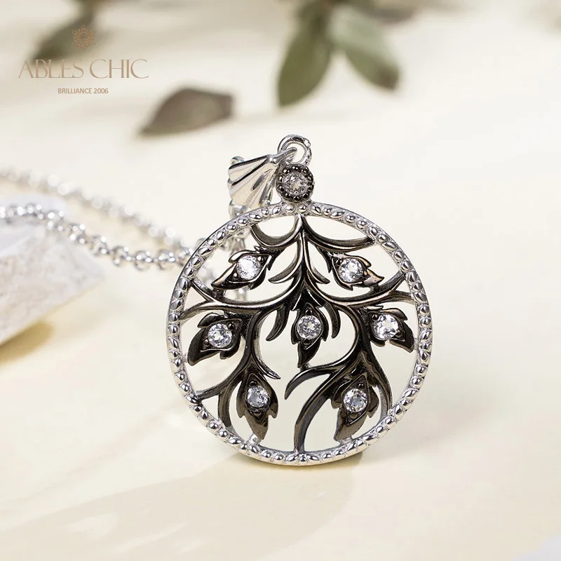 Solid Silver Tree of Life Pendant Gold Tone Rose Buds Floral Necklace C11N3S26192