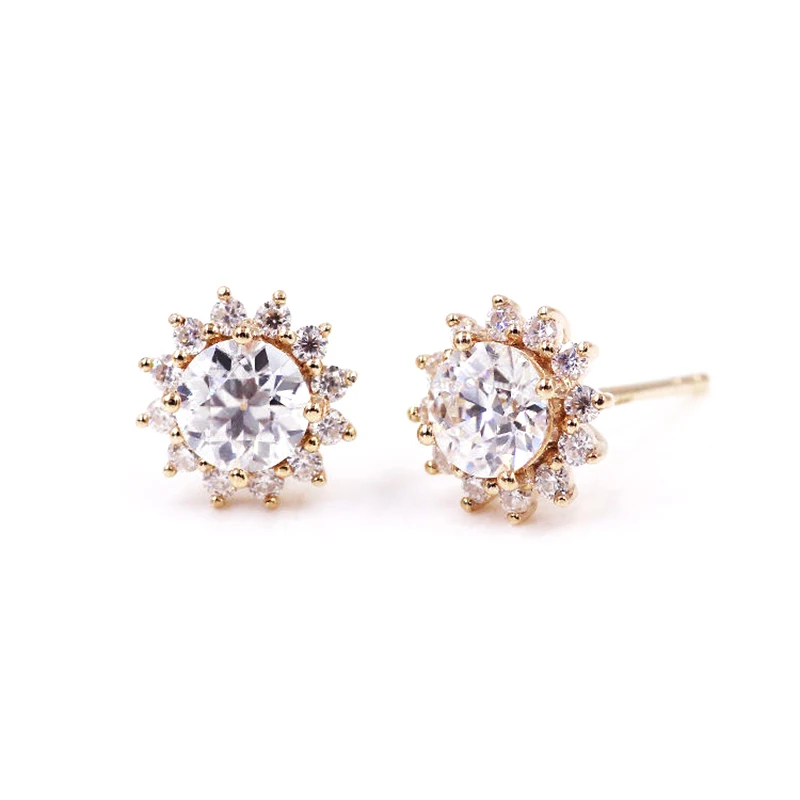 Tianyu Gems Sunflowers 5mm OEC Diamonds Stud Earrings 14K 18K Women Wedding Lab Diamonds Moissanite Earring Custom Fine Jewelry