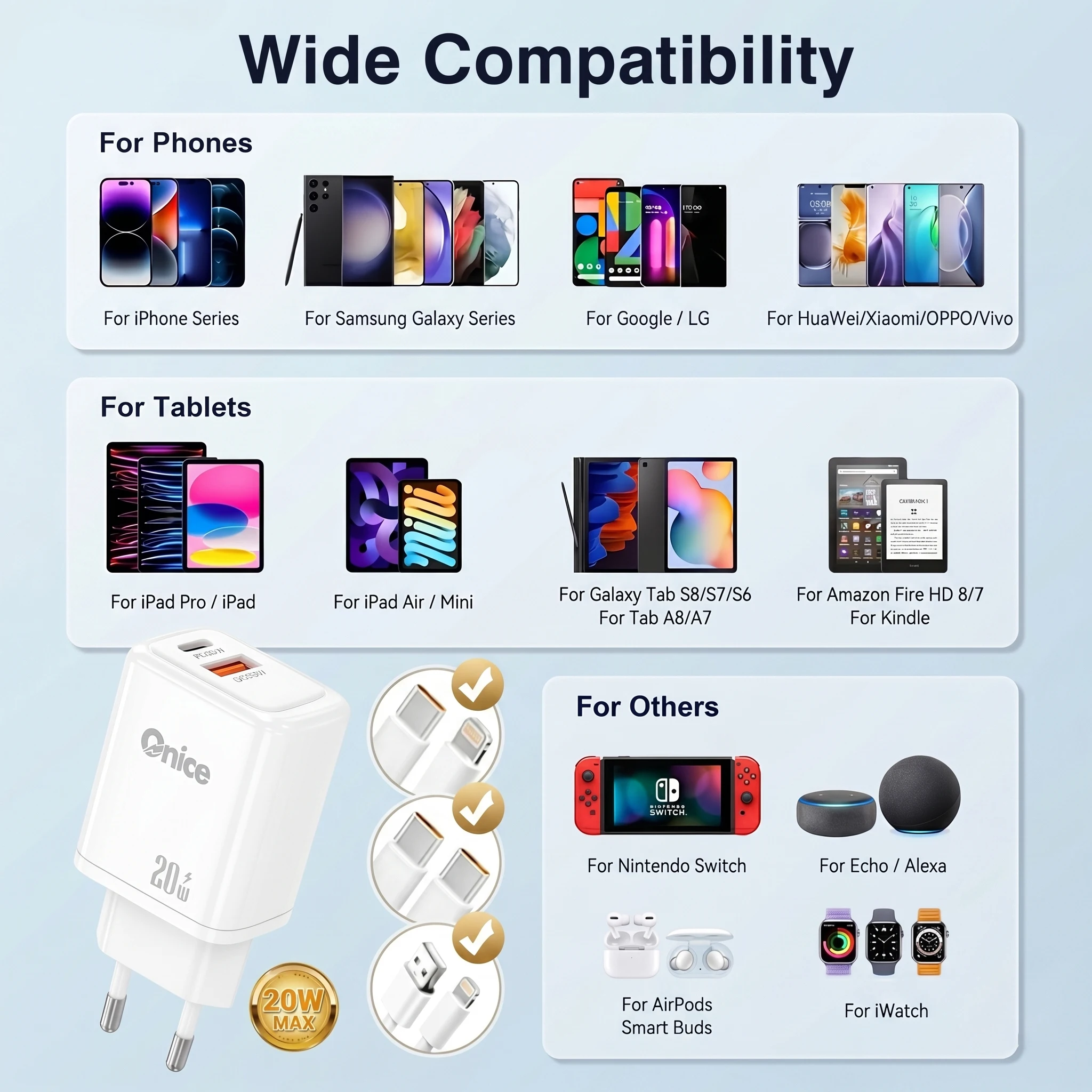 Зарядный комплект для iPhone: 20W двухпортовое зарядное устройство USB A Type C PD QC, блок питания EU с кабелем для iPhone 17, 16, 15, 14, 13, 12, 11 Pro (art.: 3920dabb0ffa7) - 3920dabb0ffa7