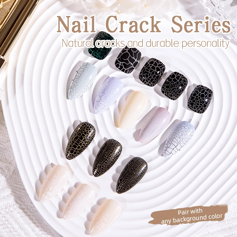 RS NAIL 12ml Crackle Gel Nail Polish Kit Cracked Nail Polish Black +White+Golden Base Gel Set Super Easy Cracked