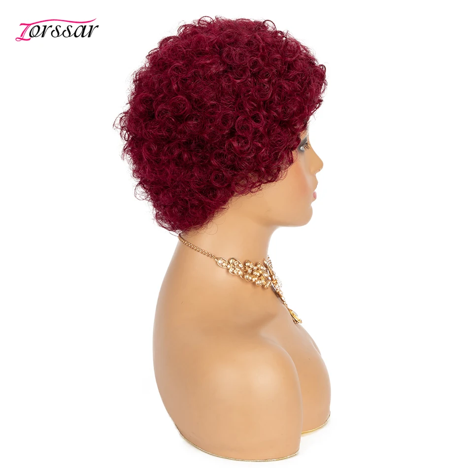 99J цветной парик вырезанный без шнуровки Короткие вьющиеся человеческие волосы