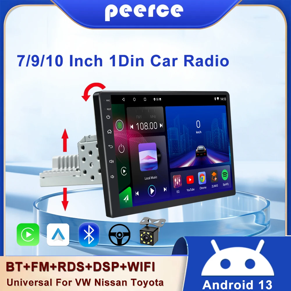 

7'' 9'' 10'' 13'' 8Core Android 1Din Car Multimedia CarPlay Universal Navigation GPS 1 DIN Headunit Auto Radio Audio Stereo dvd