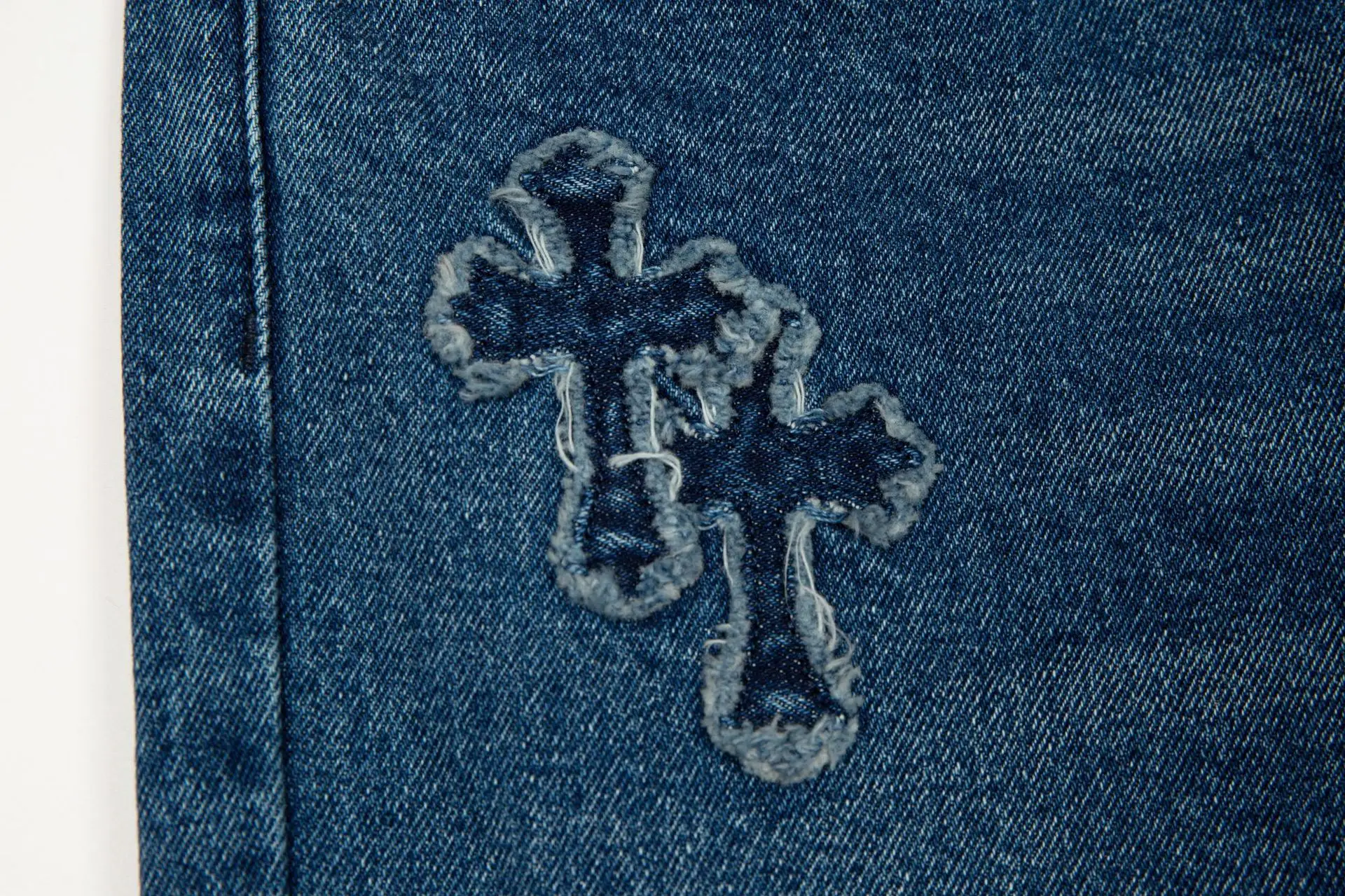 Blue Men Women Trousers Retro Cross Patch Distressed Straight Jeans Pants High Street Streetwear Fashion Loose Denim Pantalones