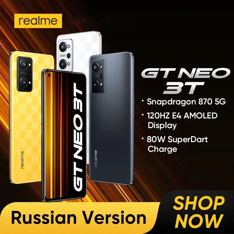 

realme GT NEO 3T 5G CPU Smartphone Snapdragon 870 5G 6.62" 120Hz AMOLED 80W SuperDart Charge 5000mAh