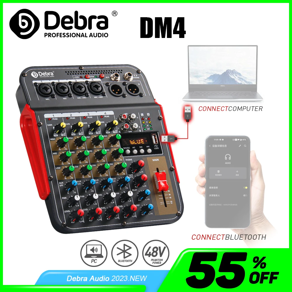 DM4 6-канальный DJ-микшер с фантомом 48 В Bluetooth воспроизведением USB в запись PC