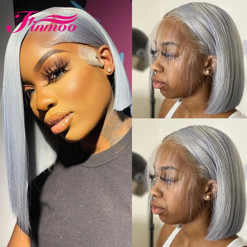 Grey Blonde Bob Lace Front Wig Human Hair Wigs For Women On Sale Silver Transparent Lace Frontal Wig Straight Lace Front Wigs
