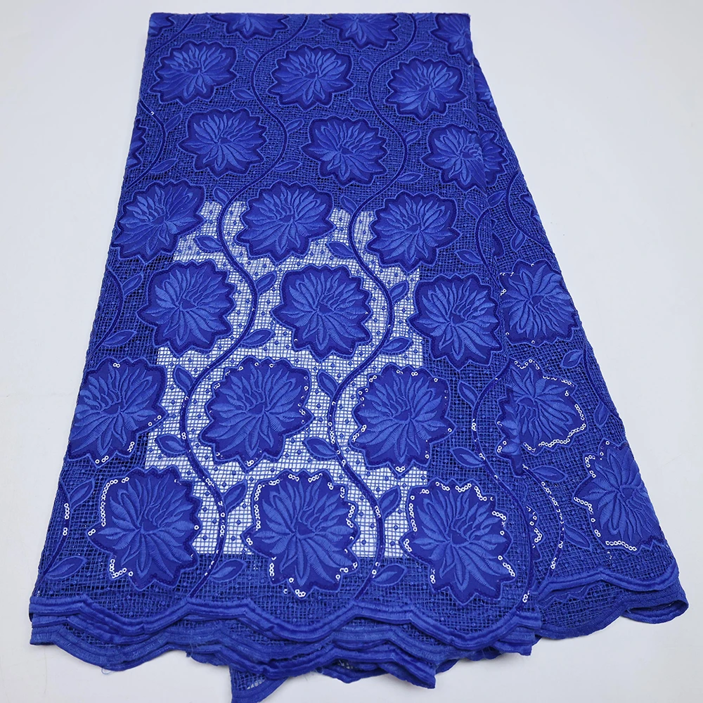 

Royal Blue Sequins African Laser Chiffon High Quality French Net Lace Embroidery Guipure Cord Fabric Sewing Dress