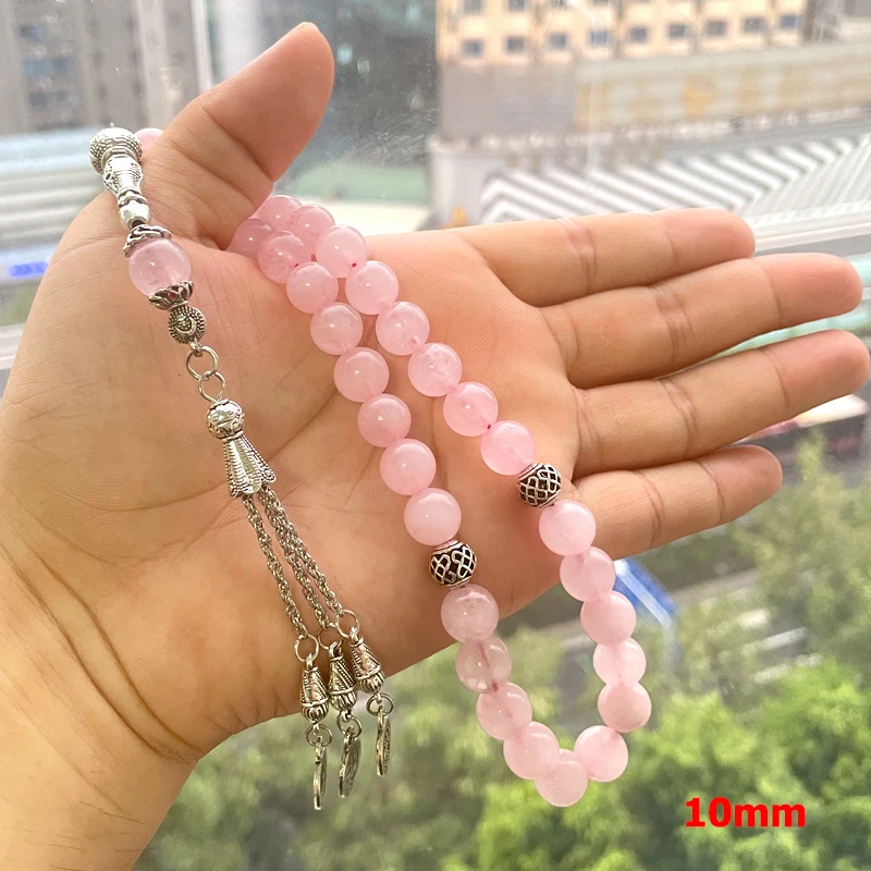 Фото Натуральный розовый кварц Tasbih, 33, 45, 66, 99, 100 бусин, мусульманские женские четки, браслет из драгоценных камней misbaha №4
