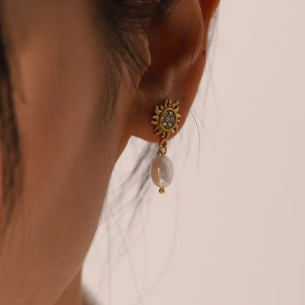 Серьги-гвоздики с пресноводным жемчугом из нержавеющей стали