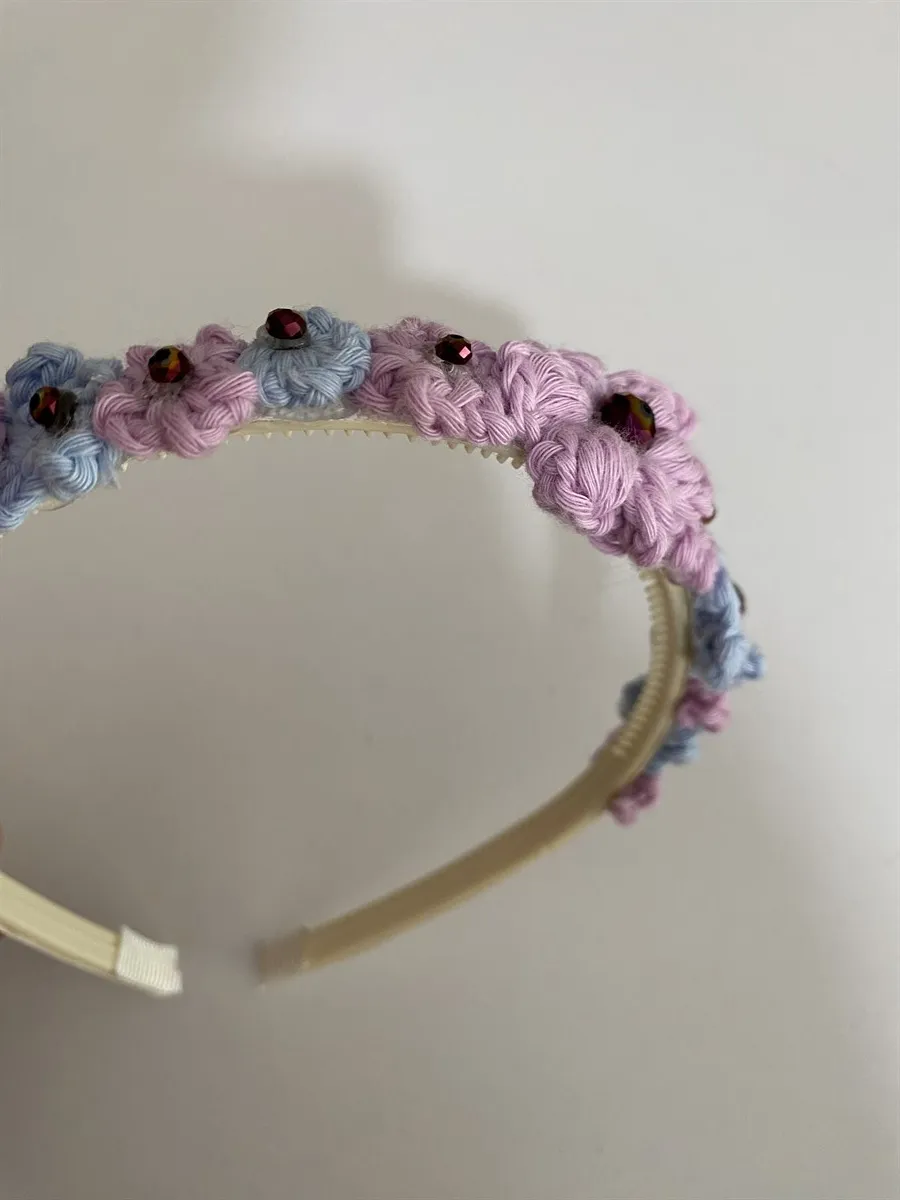 

Jaju Baby Girl Child Handmade Crochet 3 Floral Colourful Knitted Crown Floral Pattern Knitted Crown