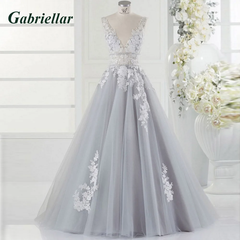 

Gabriellar Exquisite Wedding Dress For Bride V-neck Appliques Backless A-line Wedding Gown Abito Da Sposa Personal Customization