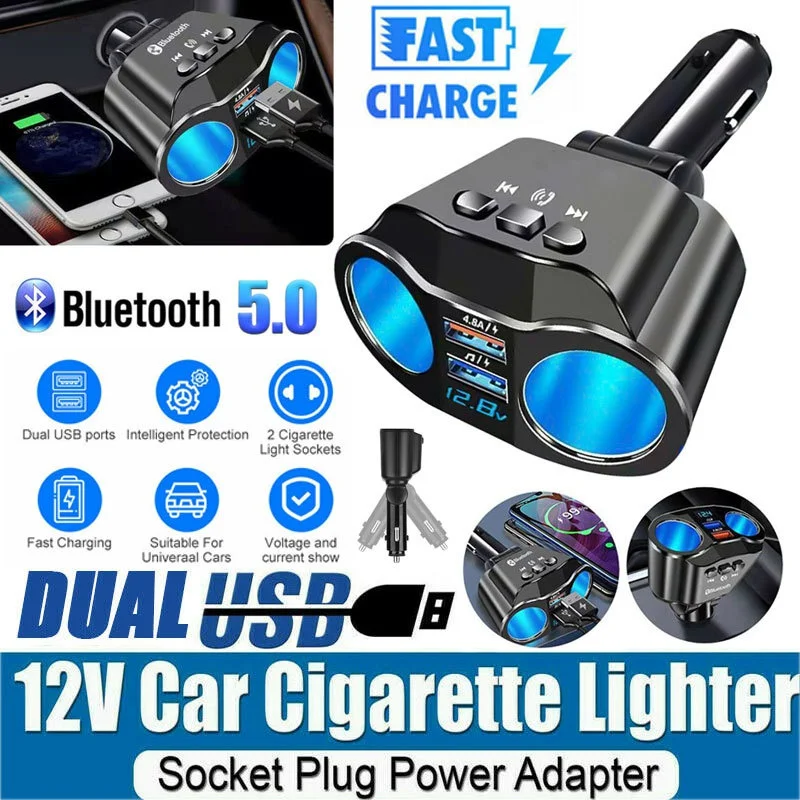

Dual USB Fast Charger 2 Ways Car Cigarette Lighter Socket Car Chargers Splitter Adapter 4.8A Car Phone Charger