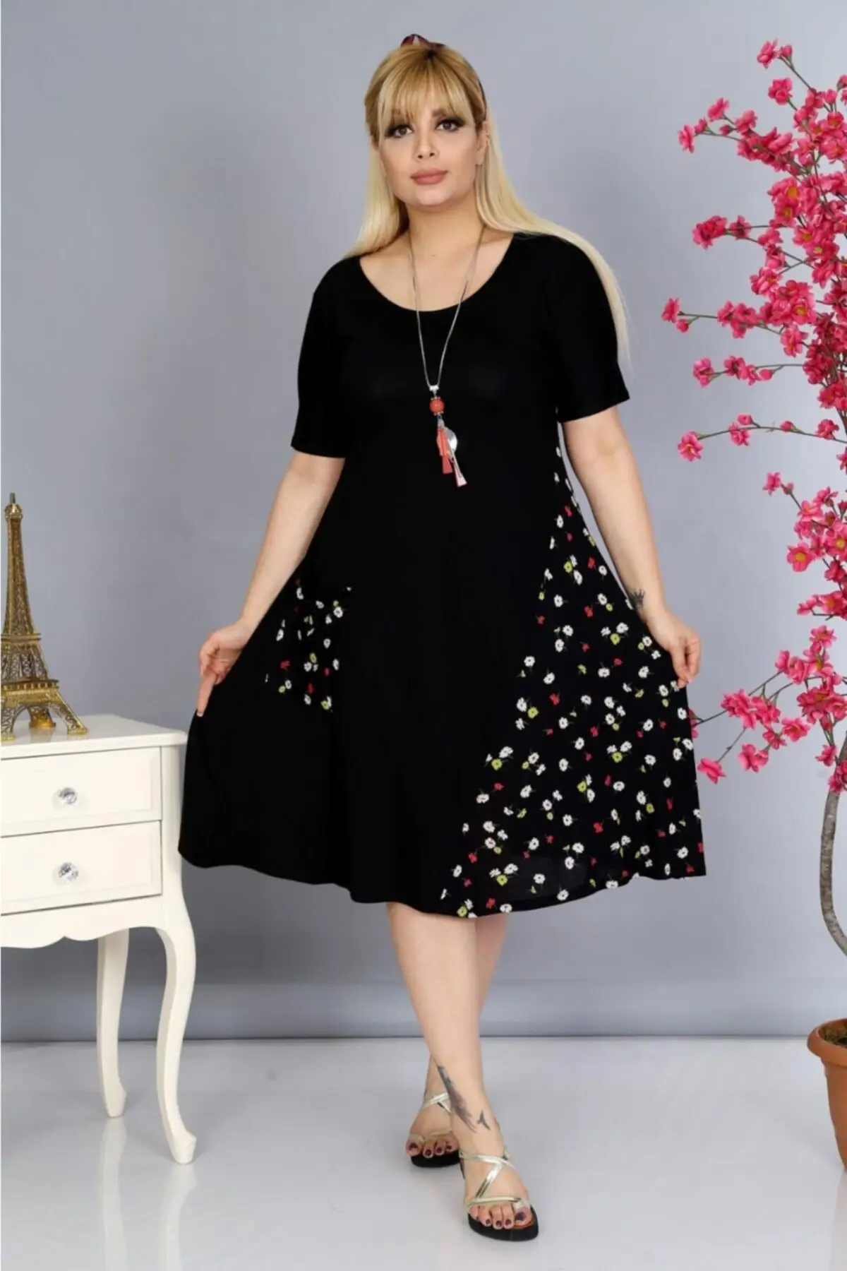 Plus Size Women's Dress Daily Short Sleeve Pockets Viscose Trend Summer Round Neck Midi Length Lycra Viscose XL 2XL 3XL 4XL 5XL