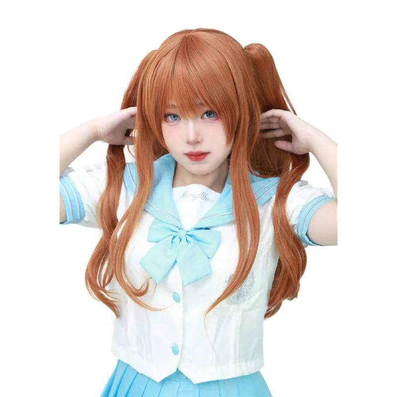 

Парик для косплея аниме Asuka Langley Soryu женский длинный оранжевый парик для косплея с 2 съемными хвостиками прямые волосы отличный подарок