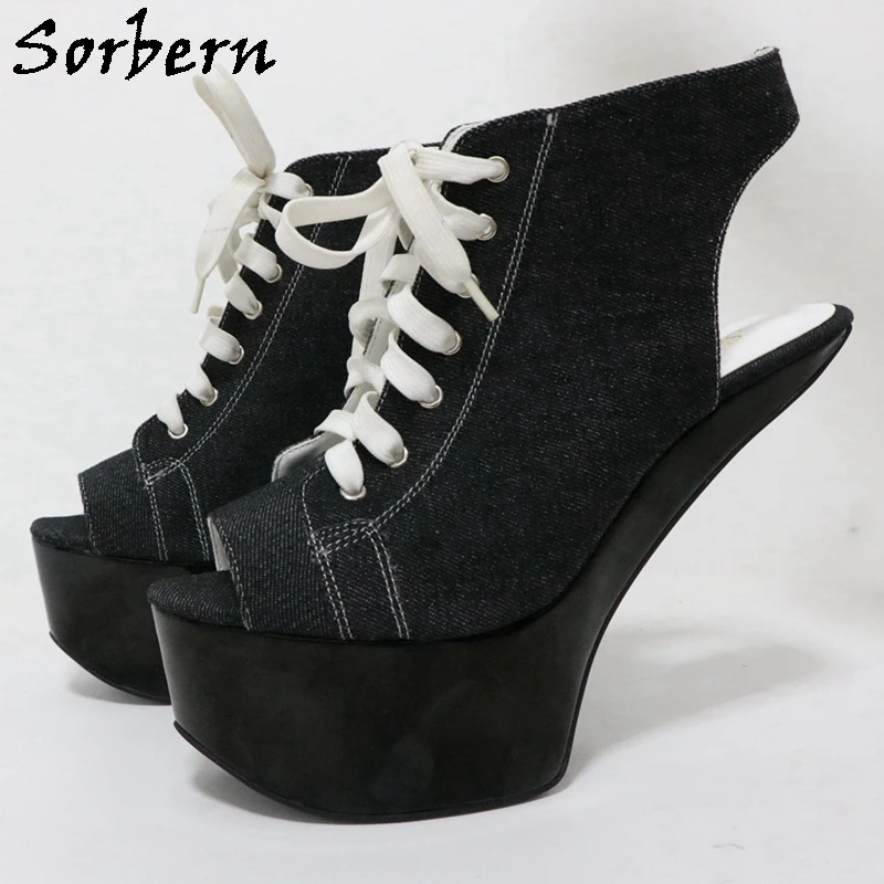 

Sorbern Unisex Heelless Boots Women Open Toe Slingback Fetish Drag Queen Ankle Booties Platform 15Cm No Heels Custom Color