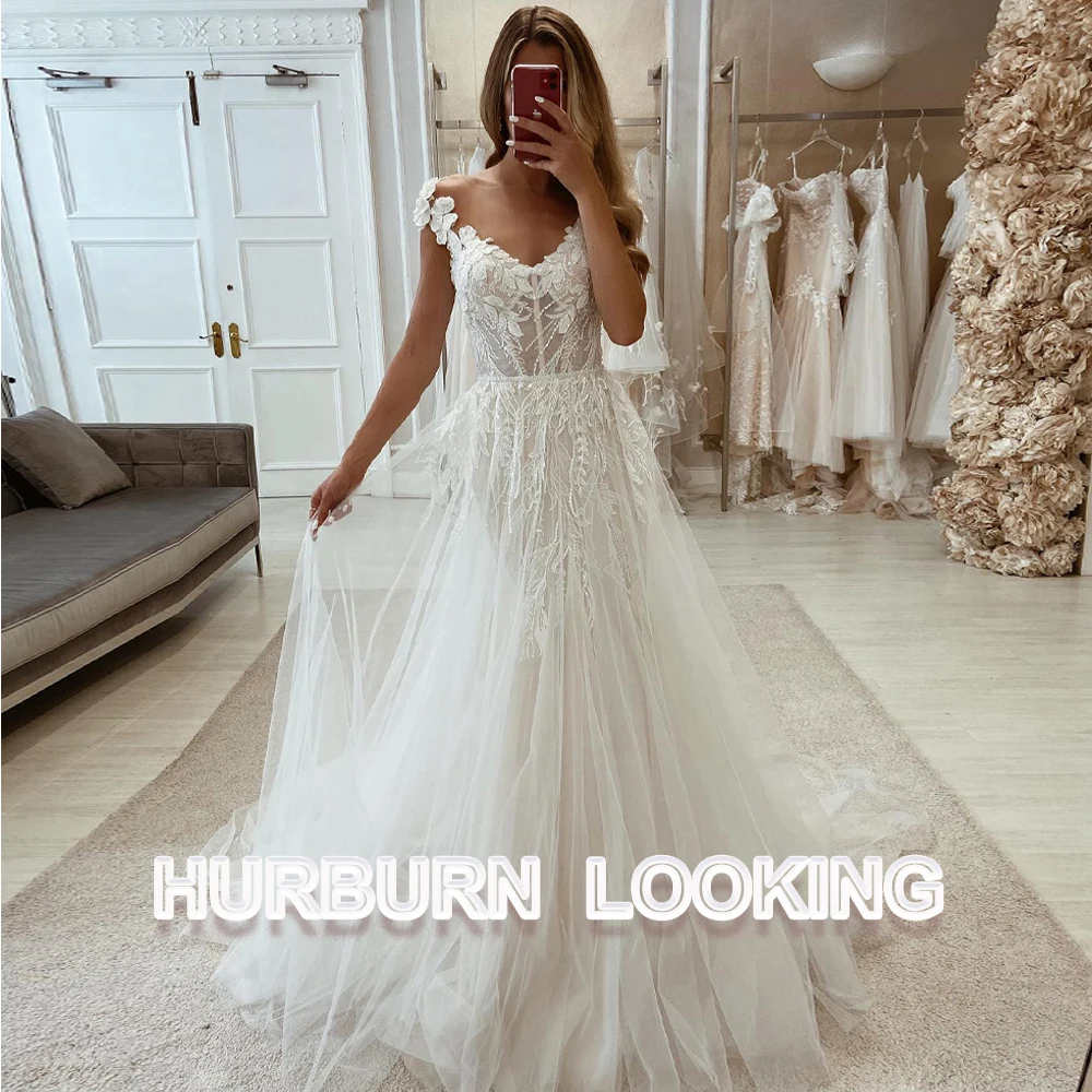 

HERBURN Bohemian Wedding Dresses For Women Tulle Illusion Dropping Shipping Vestido De Casamento