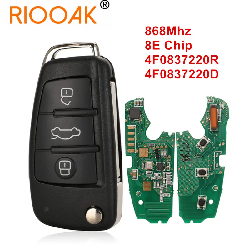 

4F0837220R 4F0837220D 868MHz 8E Electronic Chip Flip 3 Button Remote Car Key Fob For Audi A6 S6 Q7