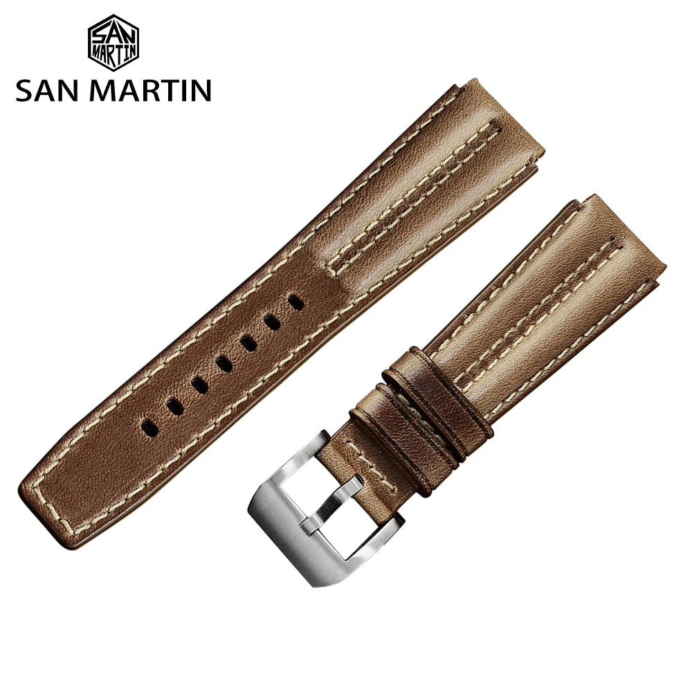 San Martin Horween Kuh Leder Uhrenarmbänder Uhr Straps Bands 22mm Gurt Komfortabel Gürtel Für Männer Uhren Retro Stilvolle Business