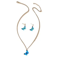 long jewellery huggy stainless steel gold fairytopia set jewelry charm pendant and earrings blue butterfly necklace