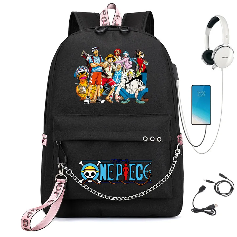 

Anime One Piece Backpack Usb Charge Monkey D Luffy Cosplay School Bags For Boys Girls Gift Capacity Laptop School Mochilas