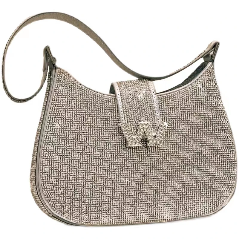 2023 Bling Rhinestone Party Purse Famous Luxury Half Moon Quality Evening Bags For Women