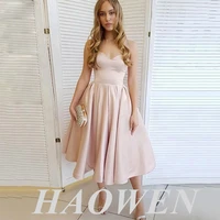 haowen satin pink cocktail dresses short women formal party prom dresses homecoming vestidos de gala champagne graduation gown