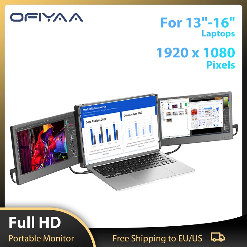 

OFIYAA Portable Monitor for Laptop PS4 Game Triple Monitors 1920x1080 IPS 11.6in Type C Mini Monitors PC Display for Xbox Switch