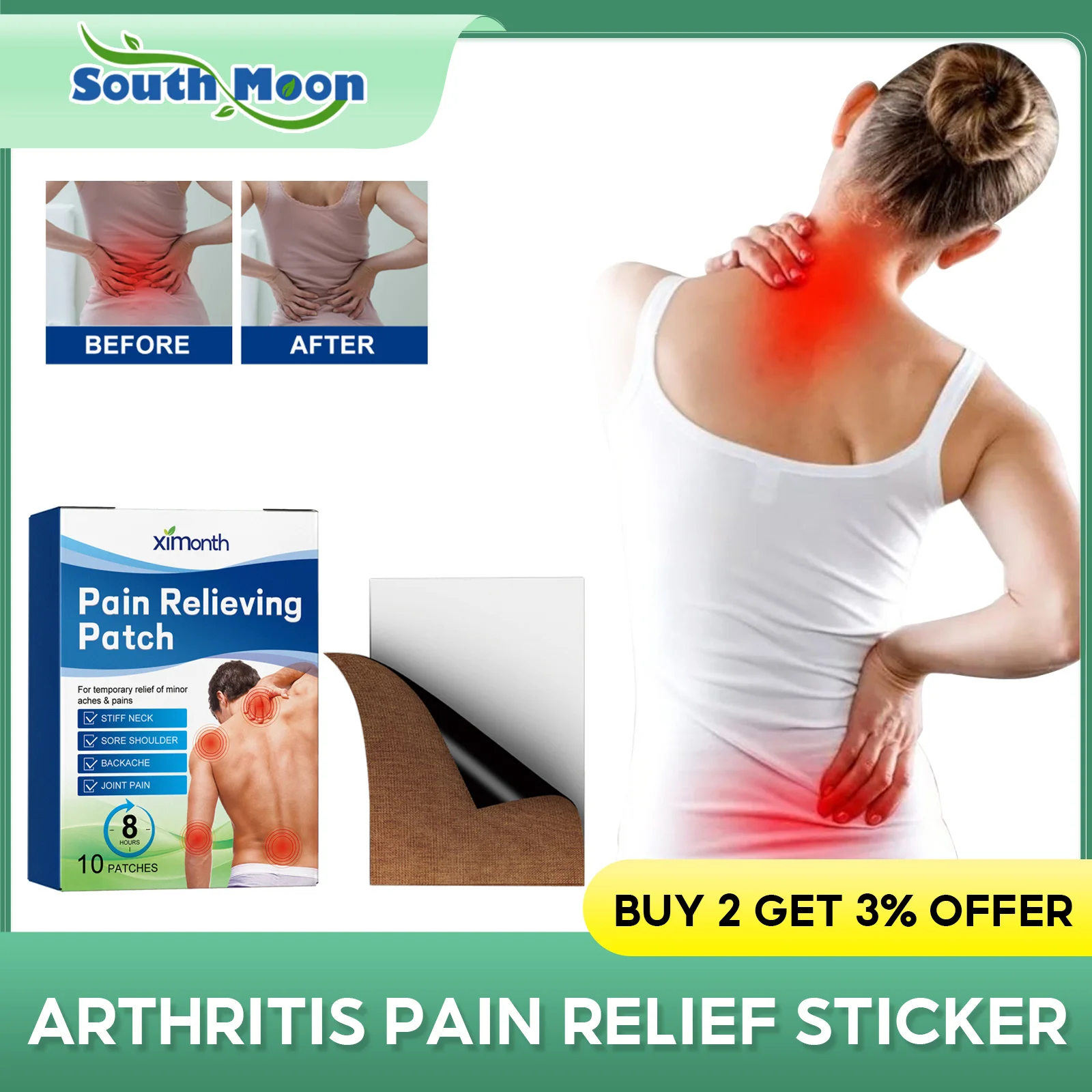 

Lumbar Pain Relief Patch Joint Back Sprain Rheumatoid Sciatica Analgesic Relieve Muscle Strain Ache Arthritis Treatment Plaster