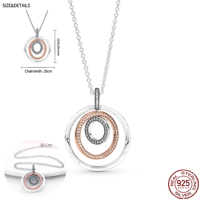 

Plata De Ley 925 Two-Tone Multi-Ring O Type Pendant Necklace For Women Jewelry DIY Women Neck Chain Original Pendant jewelry