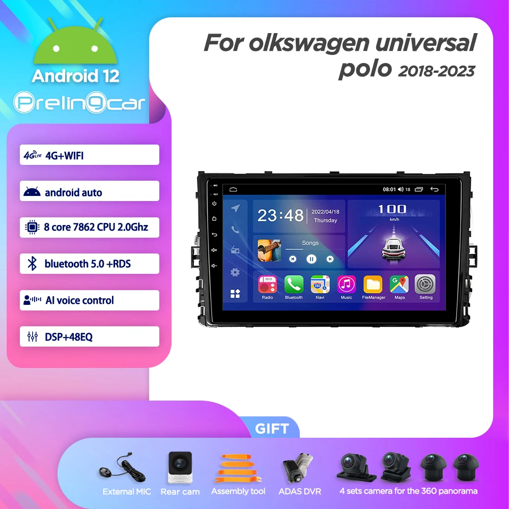

Мультимедийная система для Volkswagen polo, 8 ядер, 8 ГБ + 128 ГБ, 360Cam, Android 12,0, с GPS