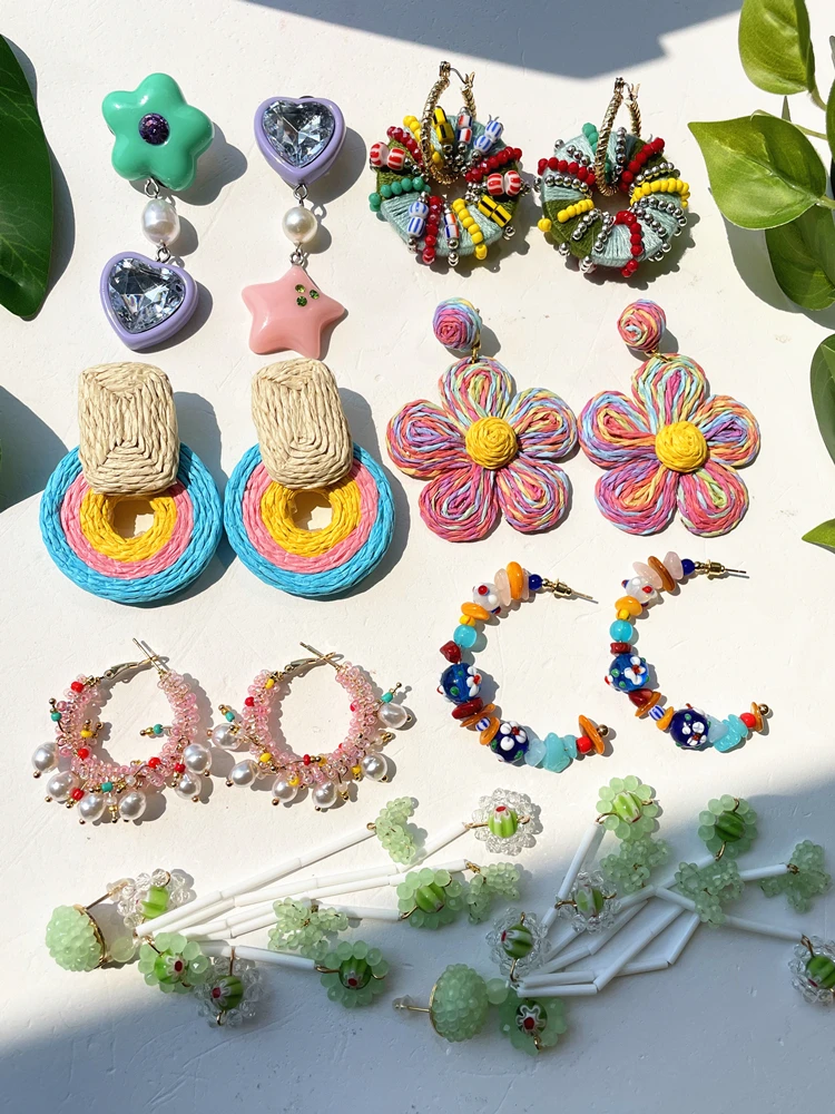 

HUANZHI модные новые стильные цветные серьги-подвески с цветами, сердцем и круглыми бусинами для женщин высококачественные ювелирные изделия подарочные аксессуары