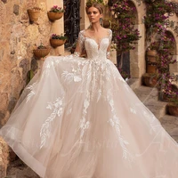 grace ball gown tulle sweep train wedding dresses embroidery long sleeves bridal gown exquisite lace design vestidos de novia