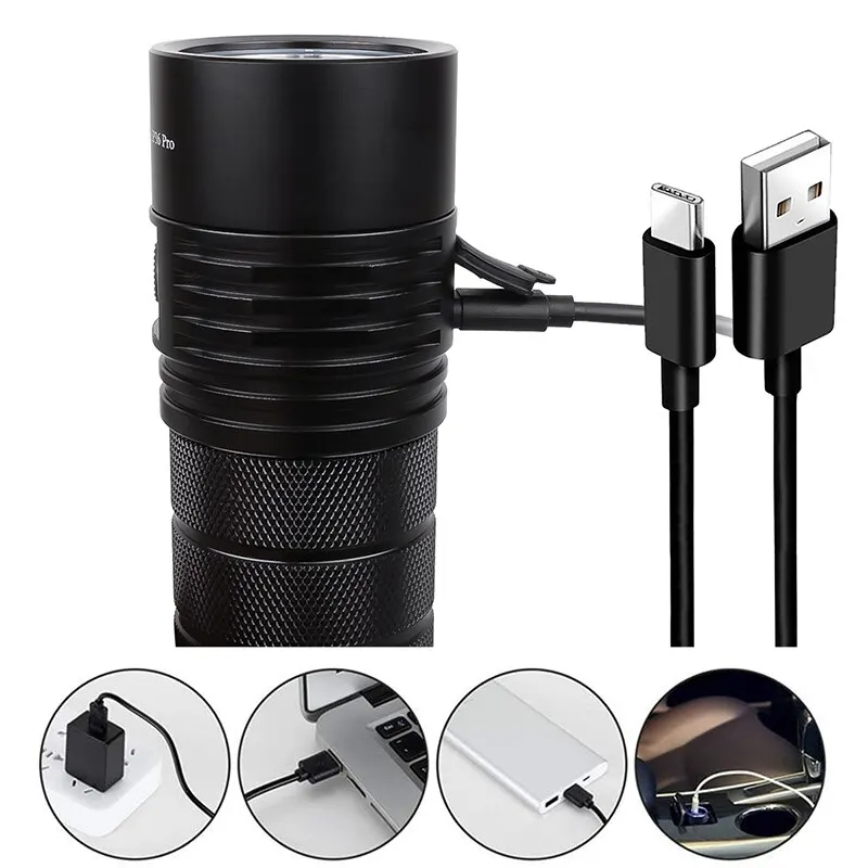 Powerful LED flashlight 8000lm USB-C rechargeable flashlight 18650 led powerful LED flashlight rechargeable flashlight