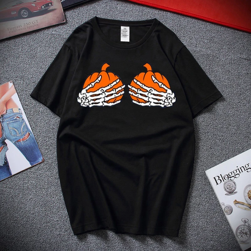 

New Halloween Funny Pumpkin Cotton Men T-shirt Solid High Quality Short Sleeve Top Breathable Graphic T Shirts Unisex Tee Shirt