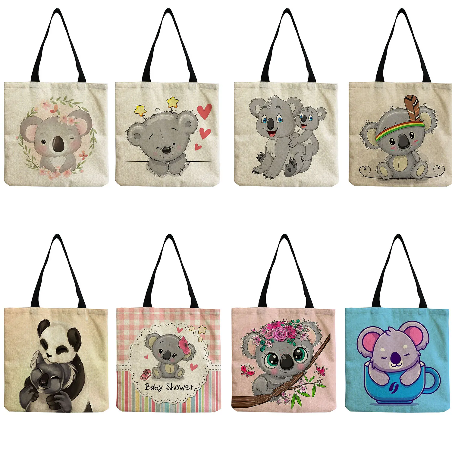 

Lady High Capacity Shopper Bag Women's Shoulder Bag Cartoon Animal Koala Print Customizable School Teacher Gift Handbag Outdoor