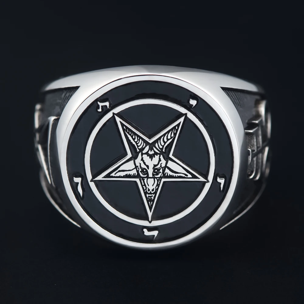 Фото Церковь Сатаны, Sigil Baphomet, Lucifer, сатановая печатка, значок, языческое серебряное кольцо №2