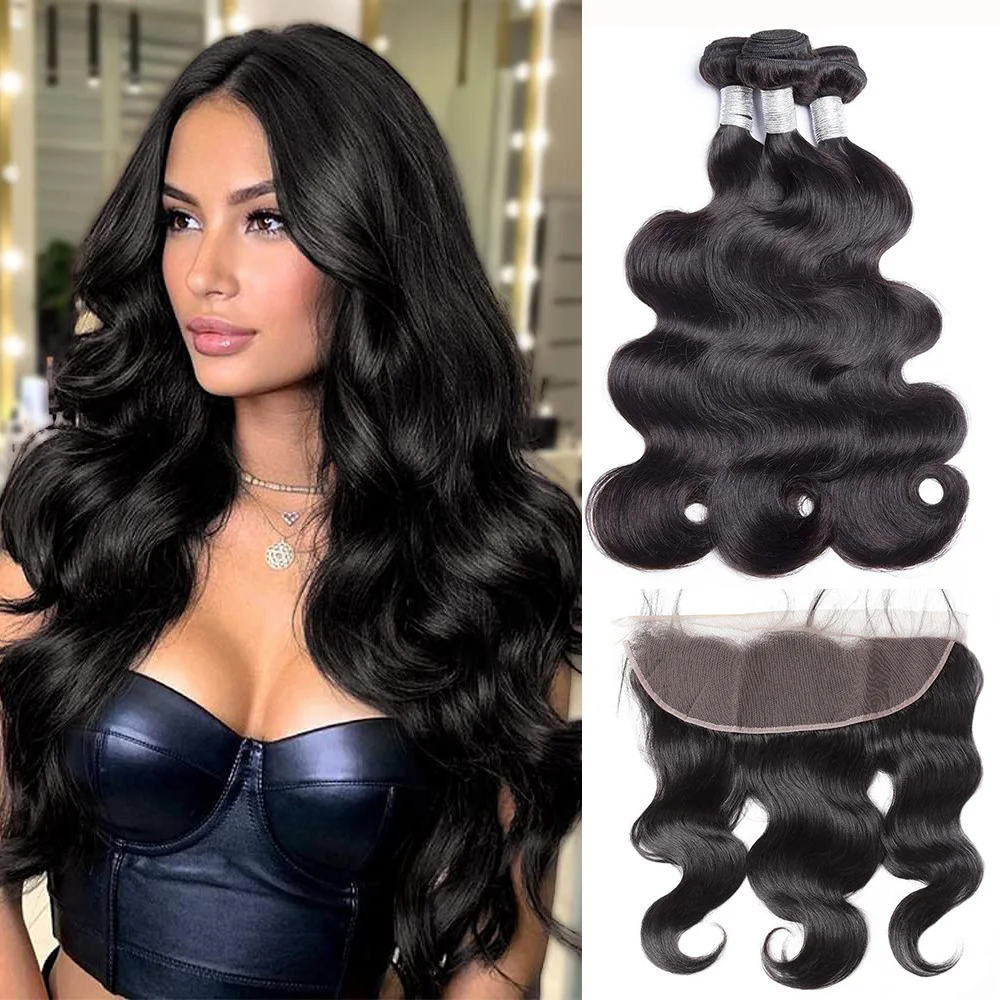 SISTER Human Hair Bundles with Closure on Sale 4x4 Body Wave Bundles with Frontal Lace 13x4 30 40 Inch 3/4 Bundles Hair Weave