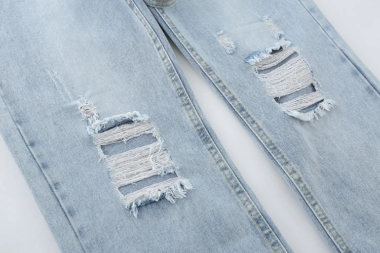 High Street Men'S Vintage Ripped Denim Pants Slim Small Foot Hip-Hop Street Jeans