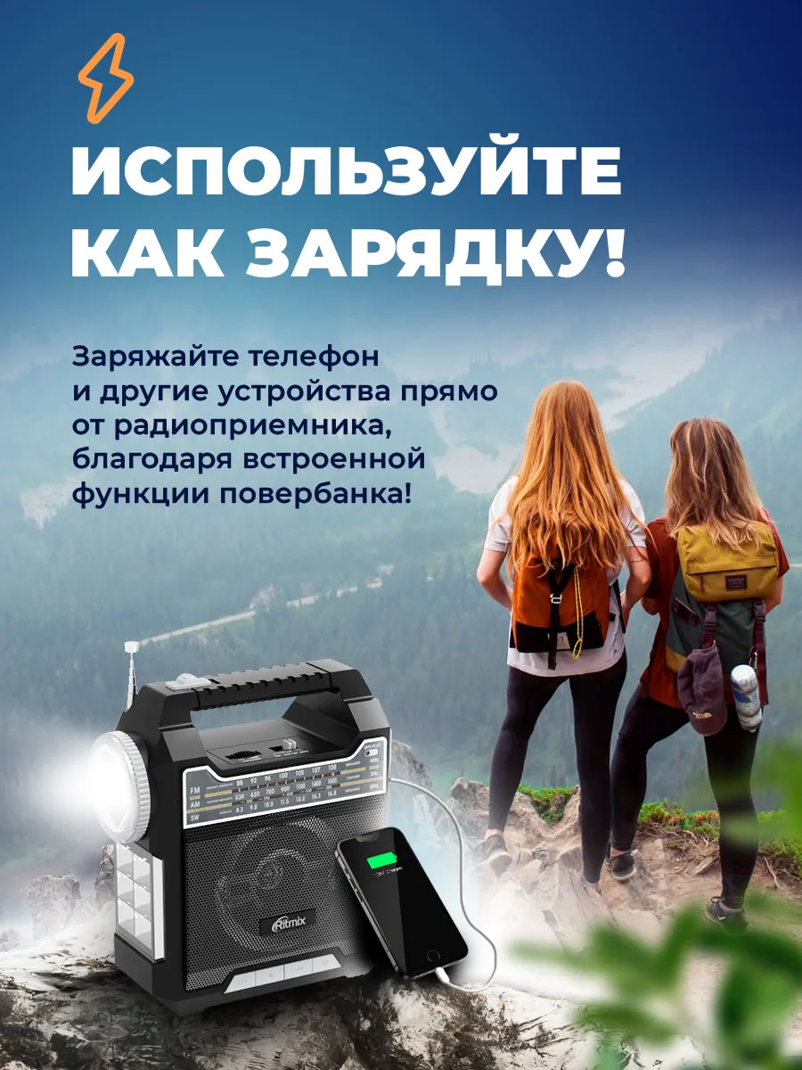 Радиоприемник RITMIX RPR-444 [УКВ / FM СВ MW КВ SW MP3 черный] | Радио