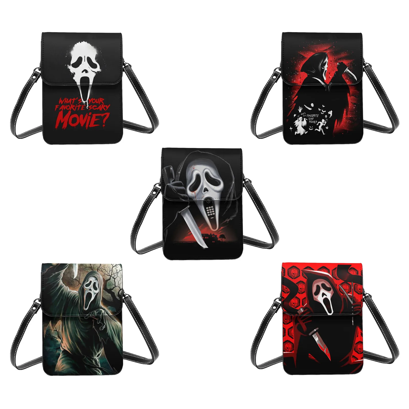 Horror Movie Halloween Scream Ghostface Cell Phone Purse Wallet Leather Handbag Crossbody Bag Shoulder Bag with Adjustable Strap