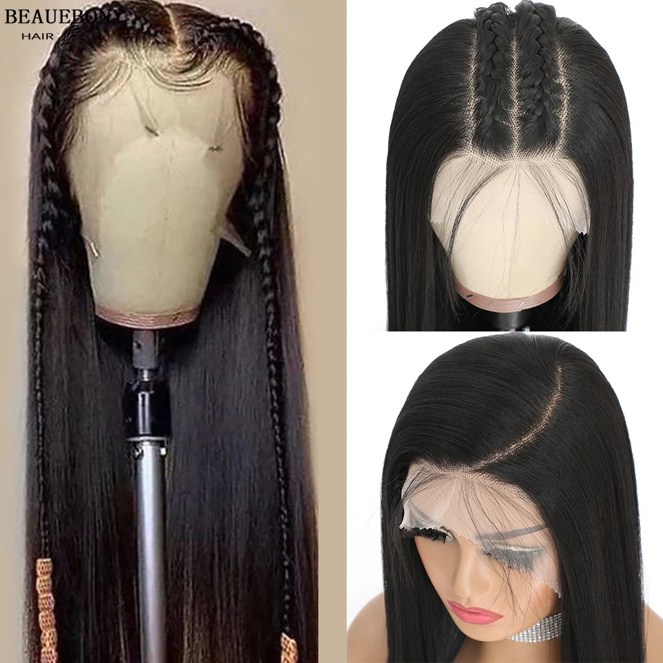 13x4 Synthetic Lace Front Wig For Women Long Straight Wig Pre Plucked 180% Black Lace Front Wig Transparent Lace Wigs On Sale