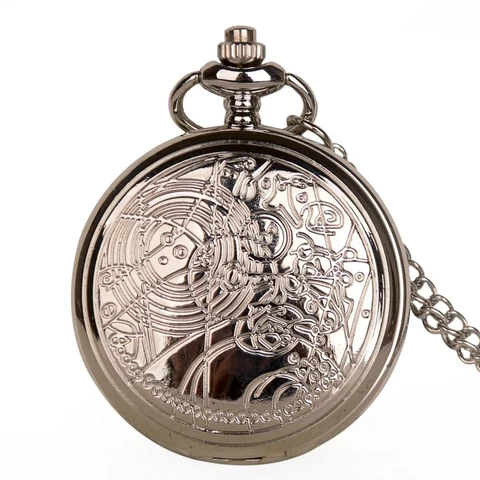 Новое поступление, винтажные Серебристые кварцевые карманные часы с ожерельем и кулоном в стиле стимпанк для мужчин и женщин CF1022