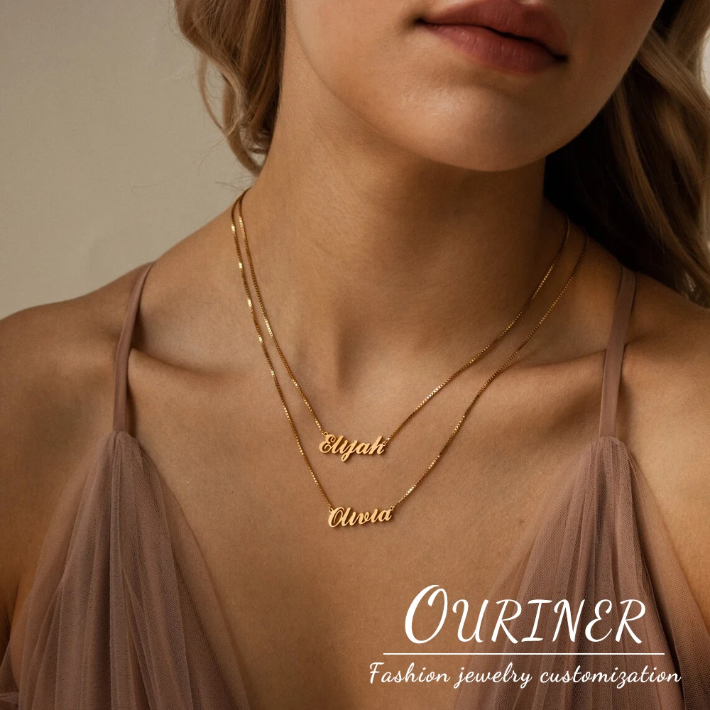 Ouriner Two Layer Name Necklace in Box Chain Minimalist • Custom Layered Necklace • Handmade Jewelry • Personalized Gift for Her