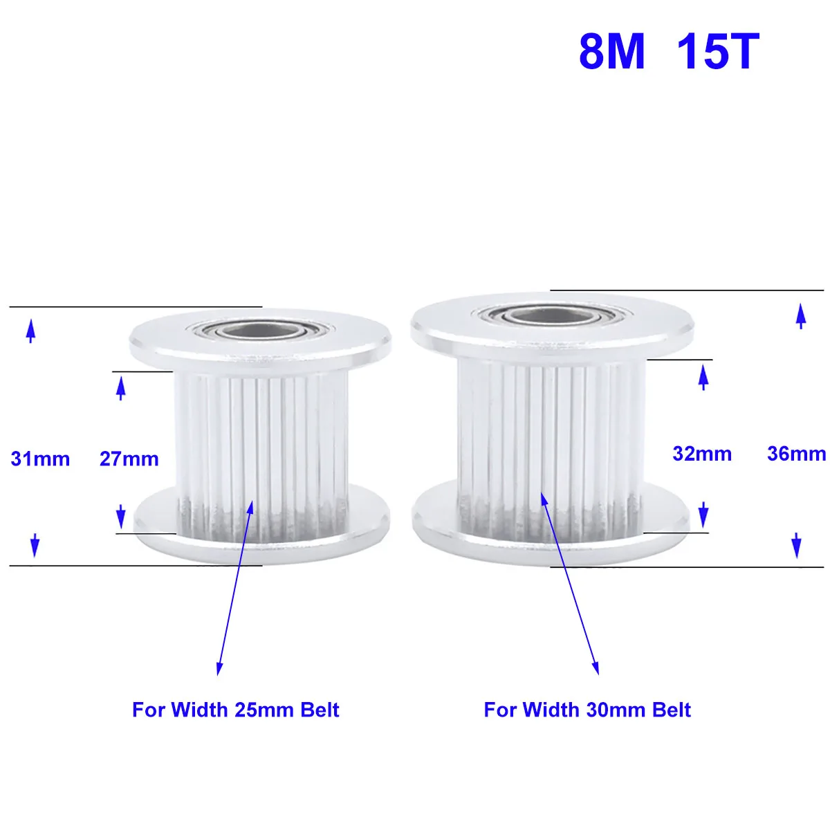 

15 Teeth HTD 8M Idler Timing Pulley Aluminum Synchronous Driven Wheel Bore 5/6/7/8/10mm For Width 25mm 30mm 8M Timing Belt