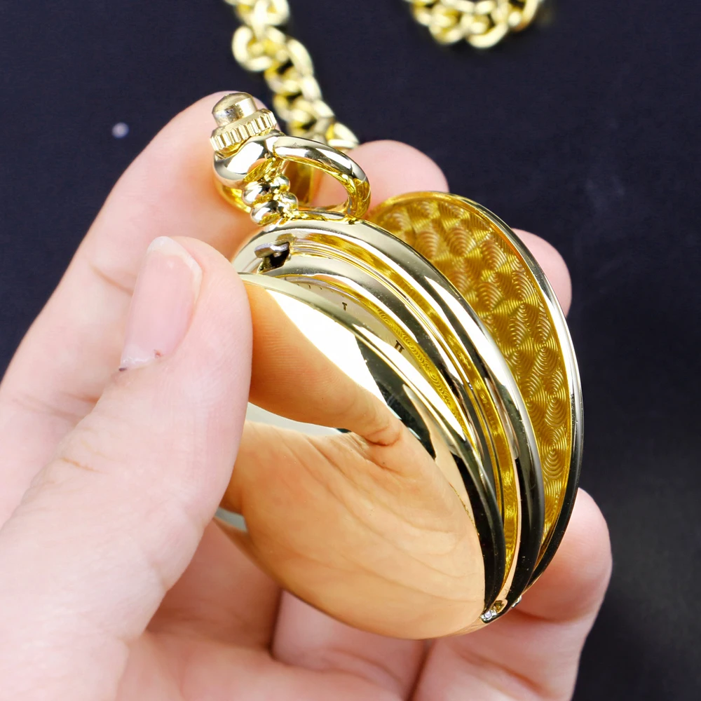 Minimalism 2 Sides Open Case Mechanical Pocket Watch For Men Women Luxury Fashion Gold White Dial Necklace Clock Thin Chain